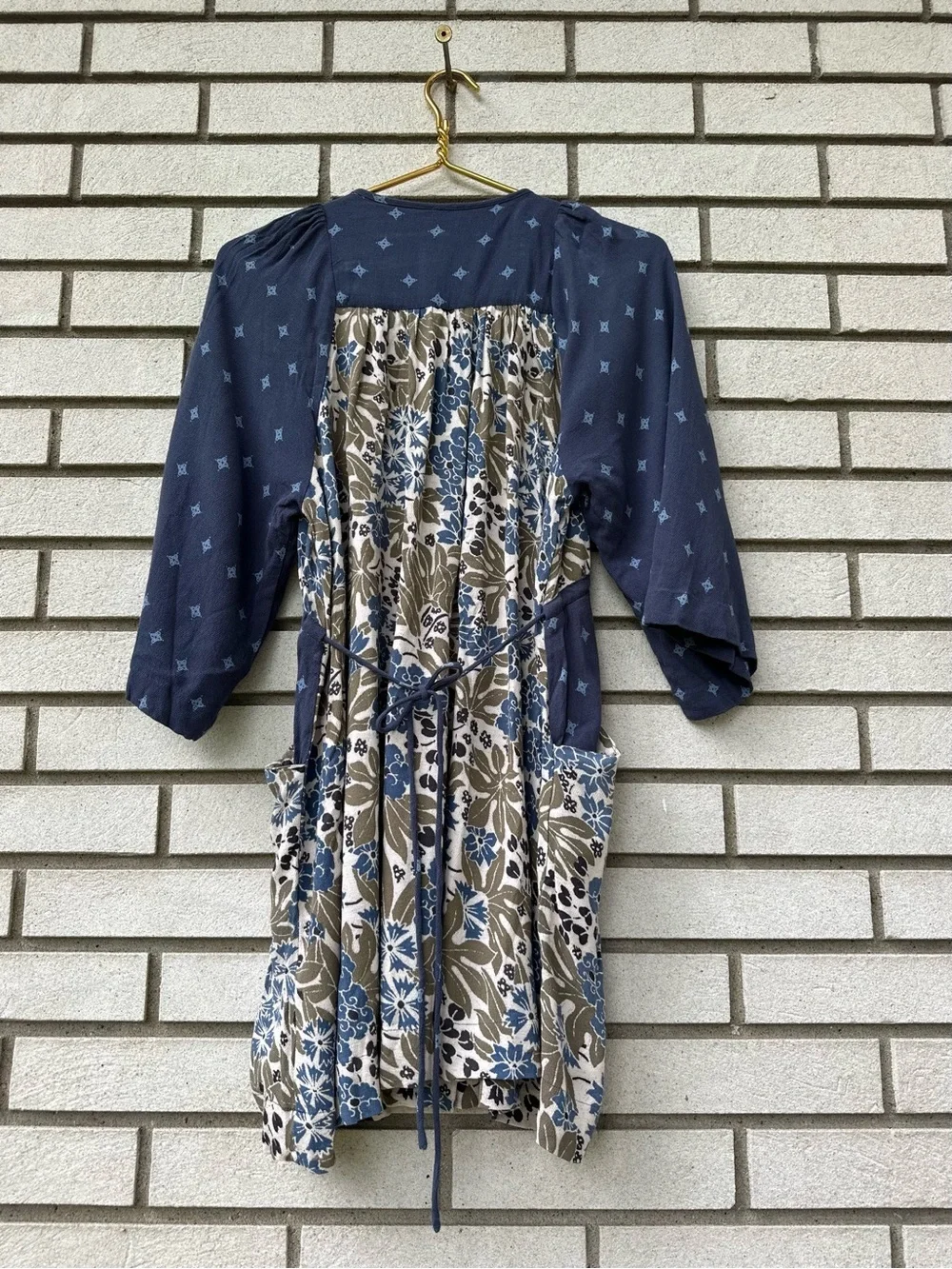 Free People Tululla Floral Patchwork Deep V Boho Mini Tunic Dress XS